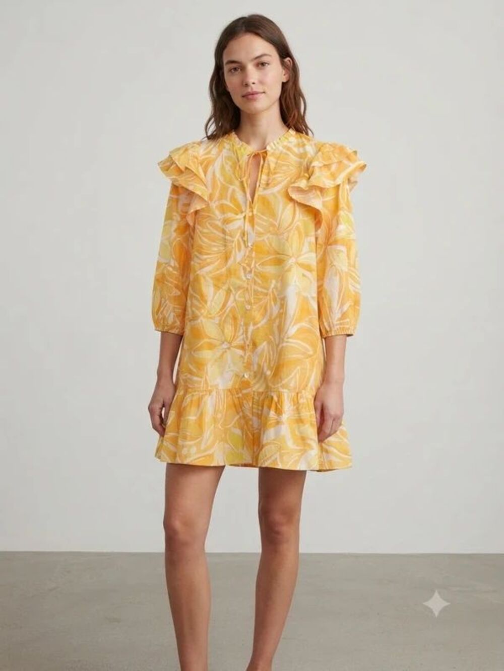 Sugarlips Floral Ruffle Mini Dress Yellow Size M Cotton